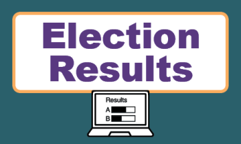 "Election Results" with a laptop showing bar chart of results