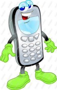 Cell phone cartoon character in green shoes
