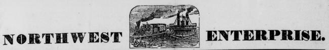 Clipping from an old newspaper with a picture of a steamship and a train. Also the words Northwest Enterprise