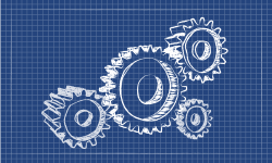 Blueprint with turning gears