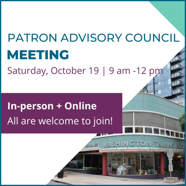 Patron Advisory Council In-person and Online Meeting Saturday October 19th 9am-12pm