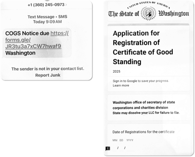 Example of Misleading Solicitation from State of Washington Business Entities