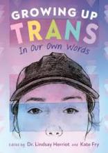 Growing Up Trans book cover - picture of a young person showing their eyes and nose; they also wear a baseball cap